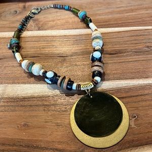 Chico's Beaded Gold & Black Stone Statement Necklace